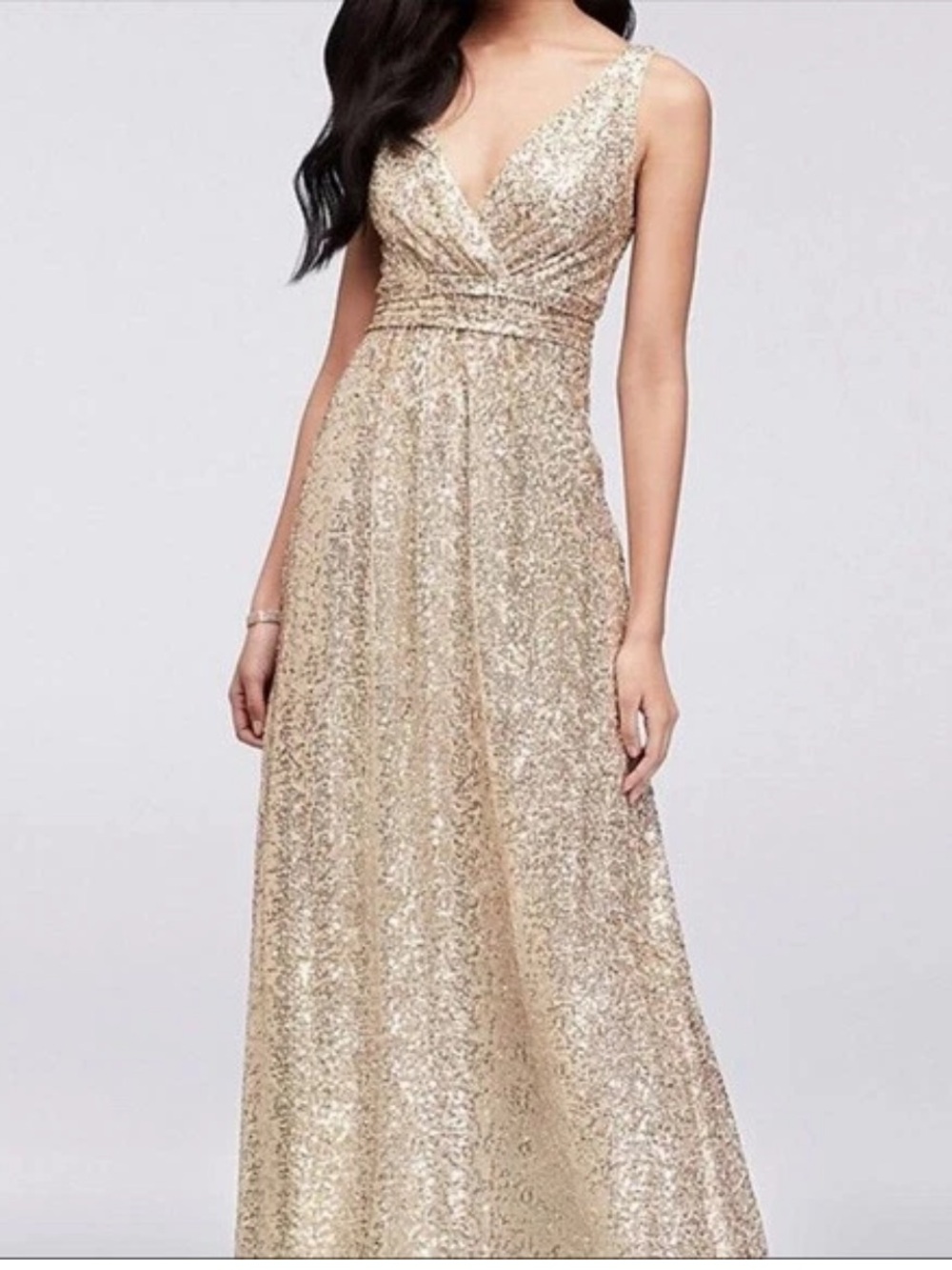 Sorella Vita Gold Sequin V Neck Formal Maxi Gown Dress Size 20